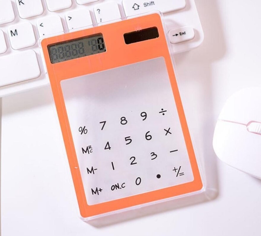 Universal 8 Digit Screen Ultra slim Transparent Solar CalculatorStationery Clear Scientific Calculator Office: Orange