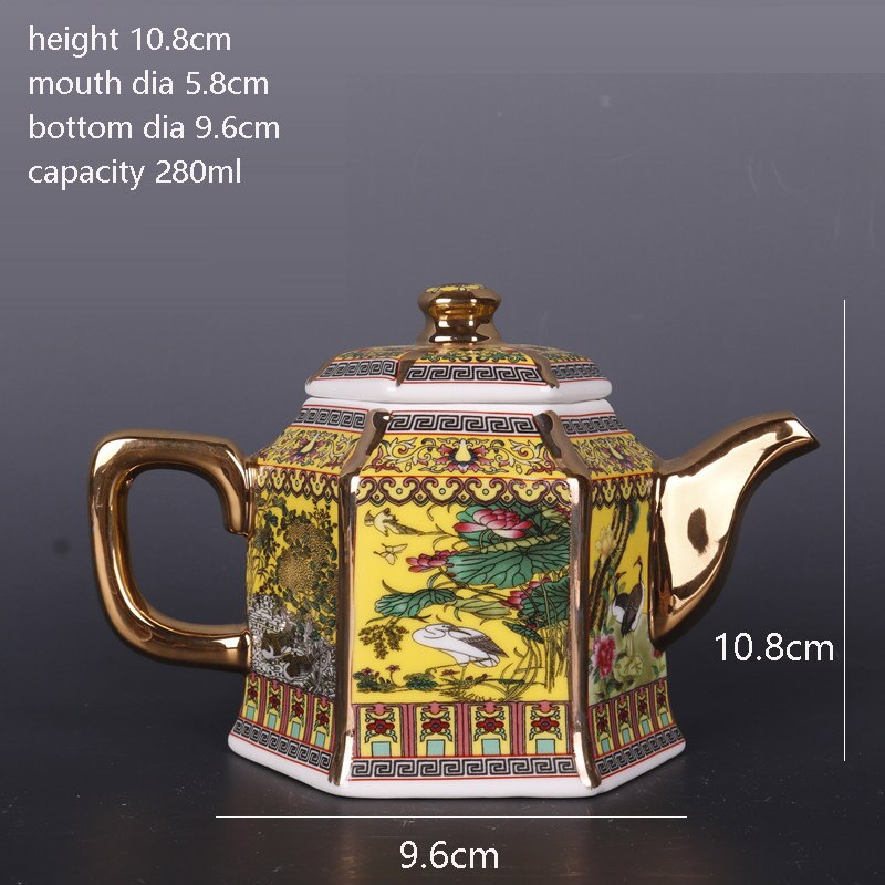 Qing qianlong målad guld emalj blomma och fågel tekanna antikt porslin antik teceremoni prydnad antik samling