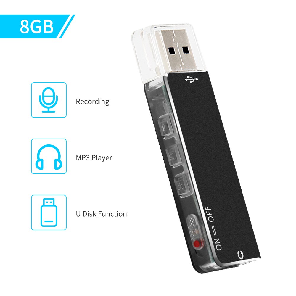 Mini Digitale Voice Recorder 8Gb Usb Flash Drive Sound Audio Recorder Dictafoon MP3 Speler Met Oortelefoon Opname Apparaat