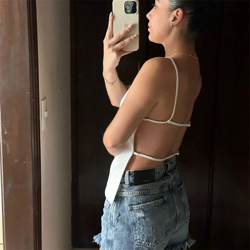 Traf sort rygløs top dame ærmeløs hvid crop top kvinder sommer sexet toppe kvinde fest kvinder aftentop med stropper