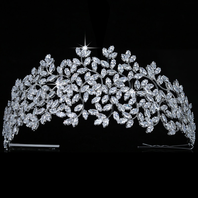 Crown Hadiyana Bladeren Vintage Vrouwen Bruiloft Bruids Haar Accessoires Party Tiara En Kroon Kubieke Zirkoon BC5170 Corona