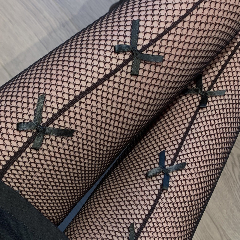 Pantimedias de fondo fino para mujer, 1 piezas, red de pesca negra con lazo, estilo primavera