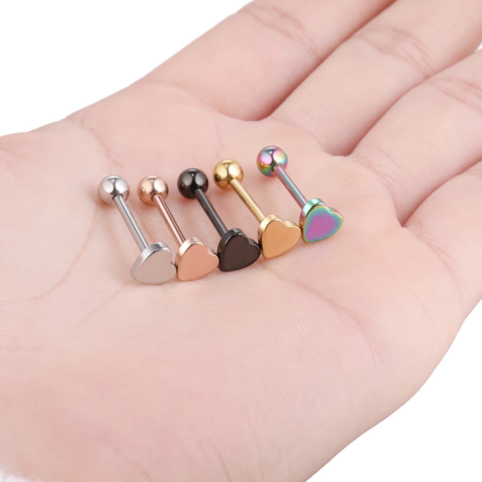 1Pc Hart Vormige Rvs Tong Barbell Piercing Tong Draad Studs Voor Unisex 14G Labret Lip Piercing Body sieraden