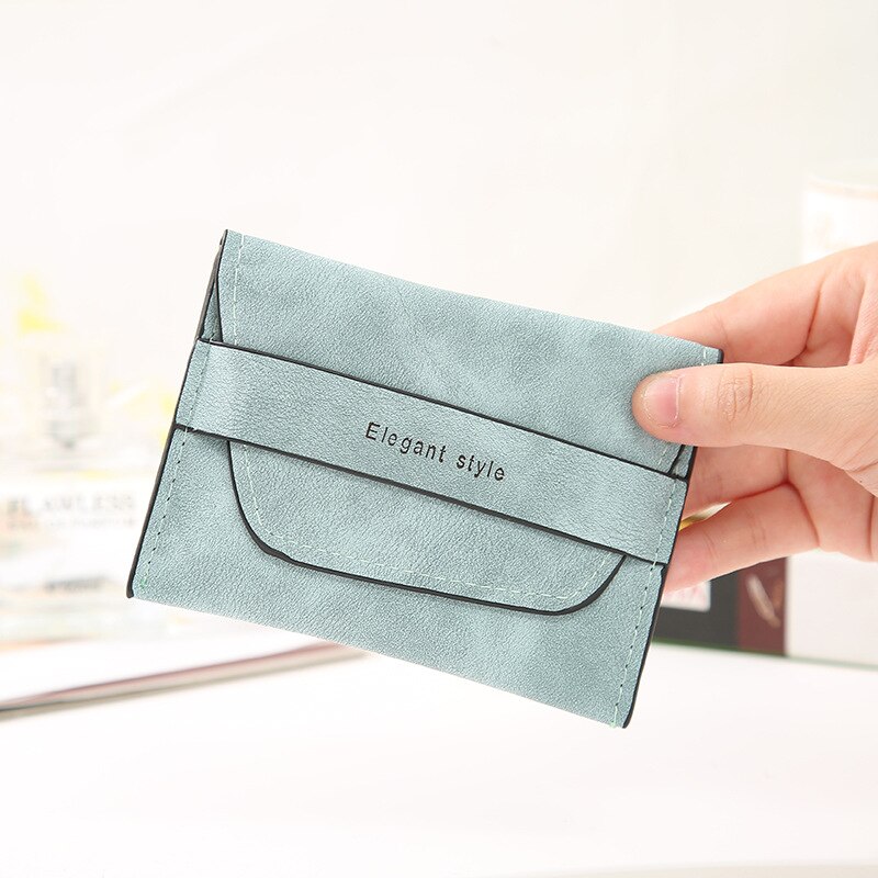 Retro Frosted Card Wallet Short Pure Color PU Clutch Simple Snap-on Female Card Wallet Coin Purse: Light Green