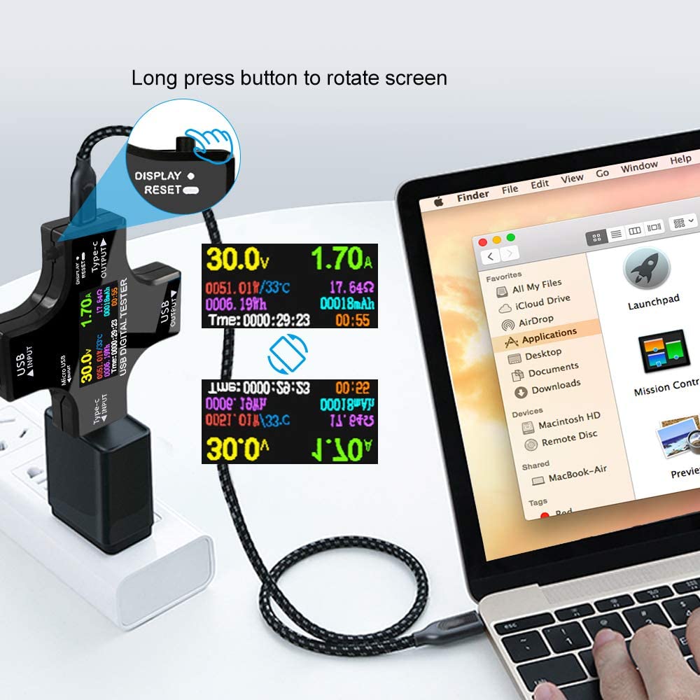 USB power meter tester, Electop upgrade multifunctional 2-in-1C USB tester (with OTG adapter)