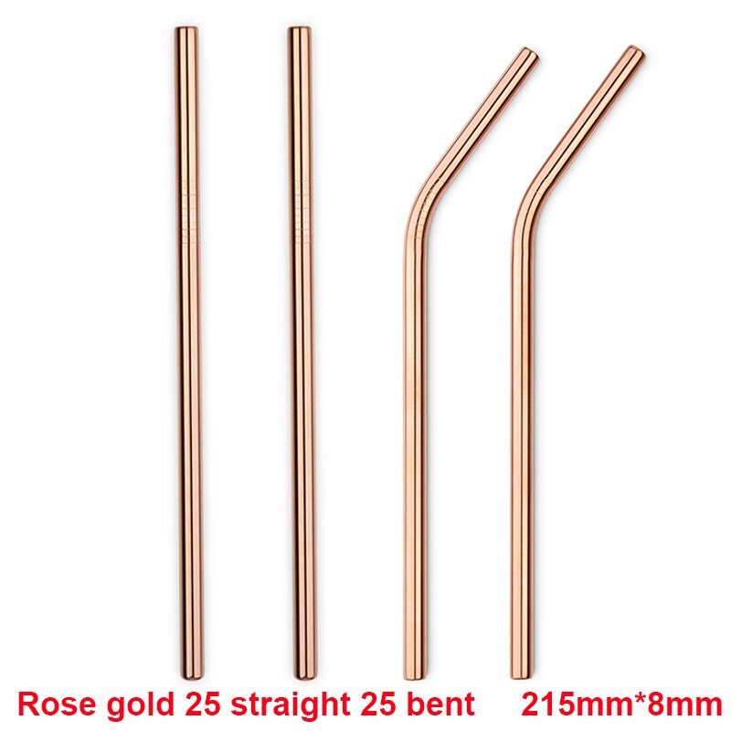 Metal sugerør 50 stk/parti genanvendelige rustfrit stål sugerør øko-venlige drikkerør 215mm*8mm lige bøjede sugerør til drink: Rosaguld 50 blandet
