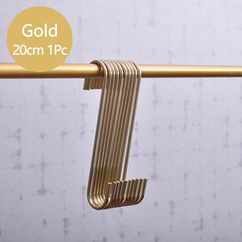 Guld/svart/silver s-form krok kök sovrum multifunktionsräcke s hängare krok spänne hållare krokar hängande förvaringsverktyg: Guld 20cm
