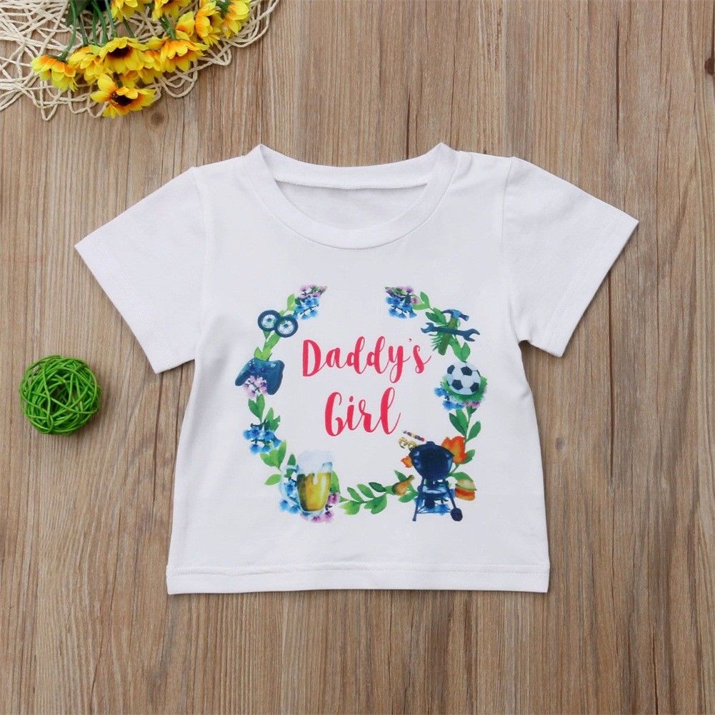 0-2Y Pasgeboren Baby Jongen Meisje Korte Mouw Bloemen Brief Afdrukken Katoenen T-shirt Tee Tops Outfits Babykleertjes