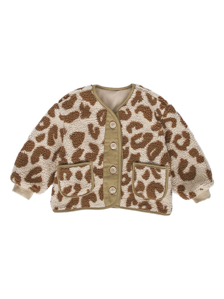 Girls Clothes Children Plush Coat Winter Baby Leopard Print Foreign Style Coat Girl Plus Long In Children'S Clothing: 3T