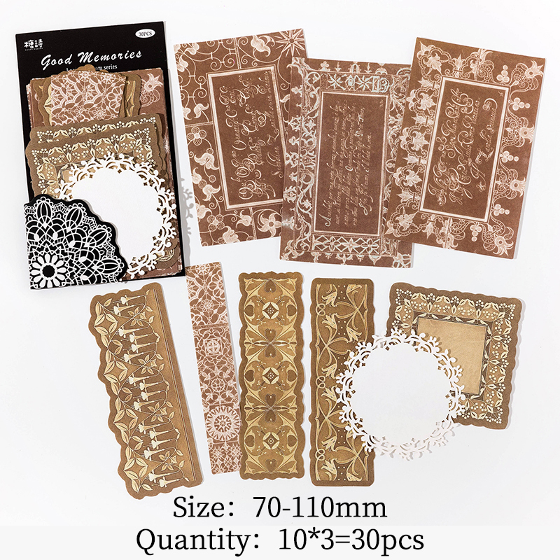 Papel decorativo de encaje Vintage de 30 piezas, material para álbum de recortes, papel de fondo hecho a mano, suministros de artesanía Retro: Gris oscuro