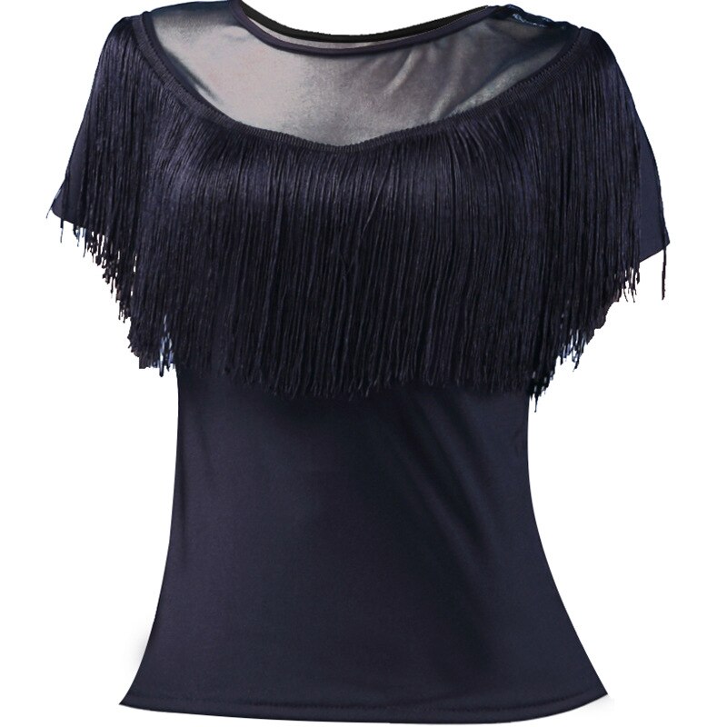 Latin Dance Sexy Ballroom Dance Dance Costume Tassel Shirt Mesh Adult Modern Dance Top Ladies Practice Clothes