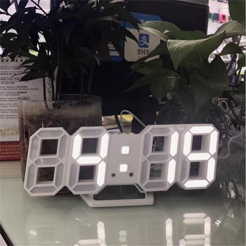 3d led vækkeur digitalt ur væg horloge snooze termometer skrivebord bord ur stue kontor boligindretning horolog: Hvid 106