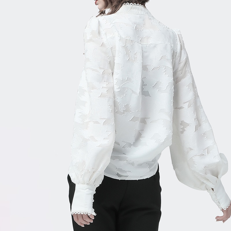 Twotwinstyle Patchwork Lace Vrouwen Shirts Lantaarn Lange Mouwen Stand Kraag Koreaanse Shirt Blouse Vrouwelijke Herfst Mode