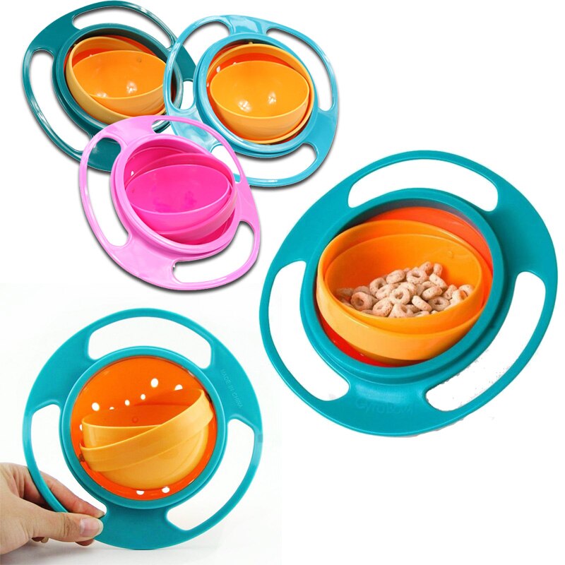 Bowl 360 Rotate Spill-Proof Gyro Bowl Infants Toddler Baby Kids Training Feeding Bowl Practice Feeding Spill No Spill Dishes