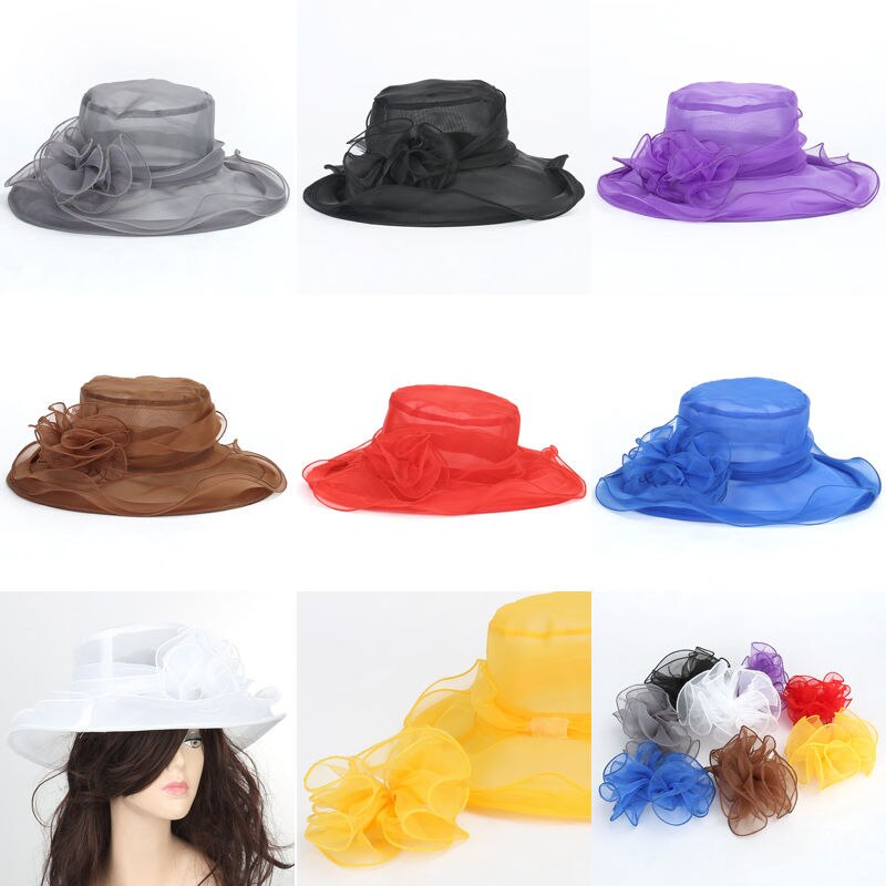 Verkoop Vrouwen Elegante Effen Kleur Bloemen Caps Wedding Kerk Jurk Hoed Emmer Kentucky Derby Zon Hoeden