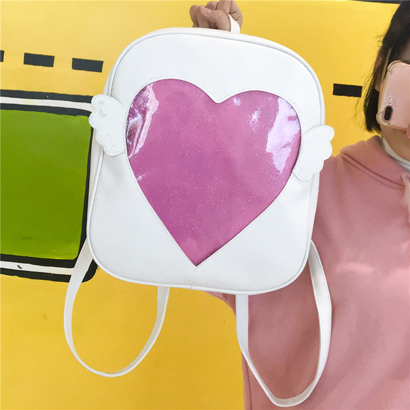 MSMO 'Ita-bag' Glitter Klar Klappe Flügel Rucksack Japan Harajuku Mädchen Kawaii Bling Transparent Liebe Schule Tasche