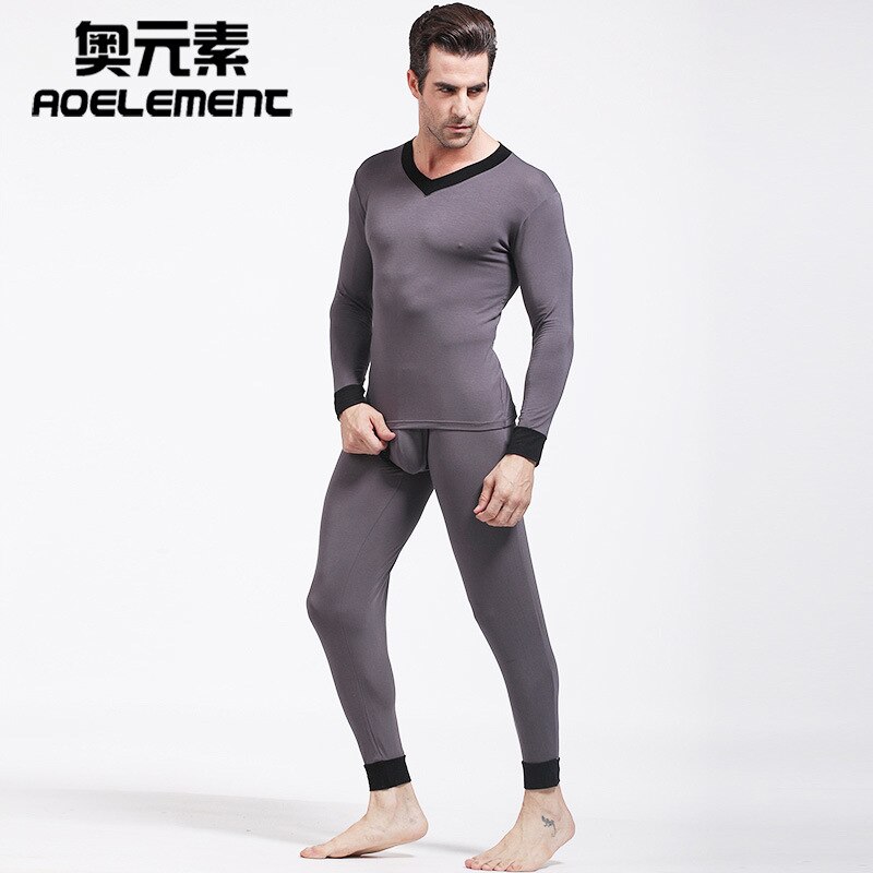AOELEMENT Men's V-neck Underwear Set Modal Slim-fit Autumn Clothes Long Johns Mens Thermal Base Suit To Keep Warm Leggings