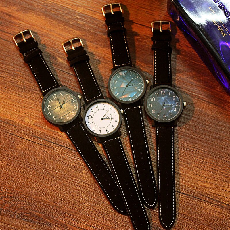 Bayan kol saati læderbånd par ur stor urskive kvarts armbåndsure dameur montre femme horloge damer elsker