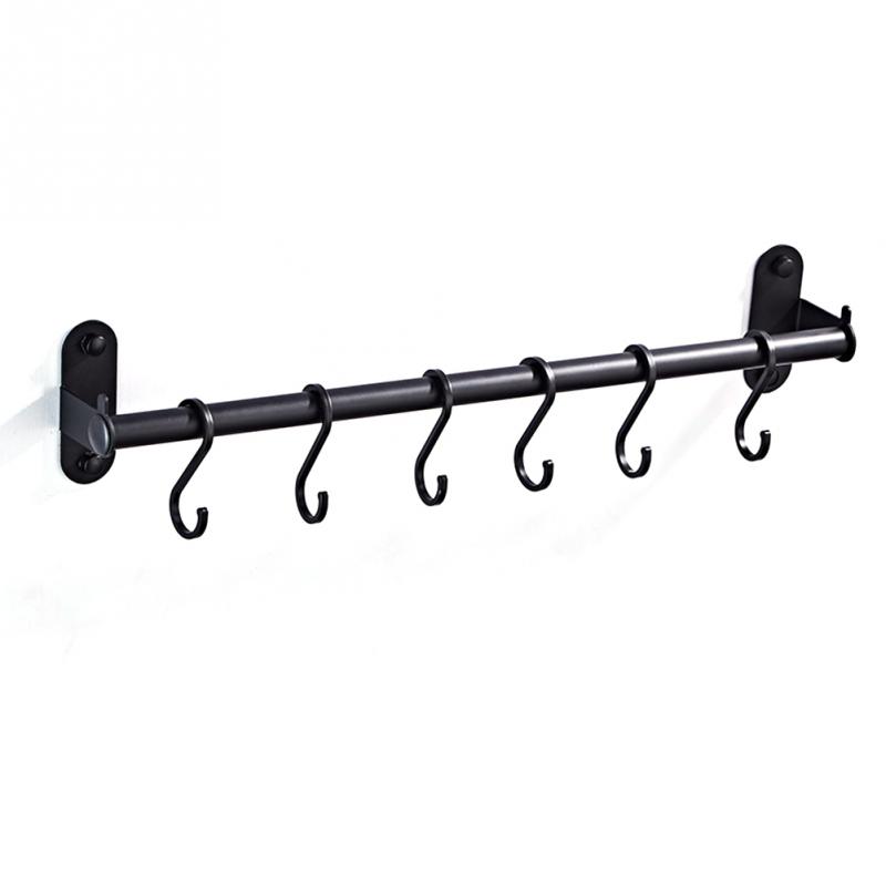Bar Kitchen Hanger Aluminum Hanging Rail Utensil Pan Rack Cabinet Shelf Organizer Wall Mounted Punched Hardware Storage Holder: 6 Hooks