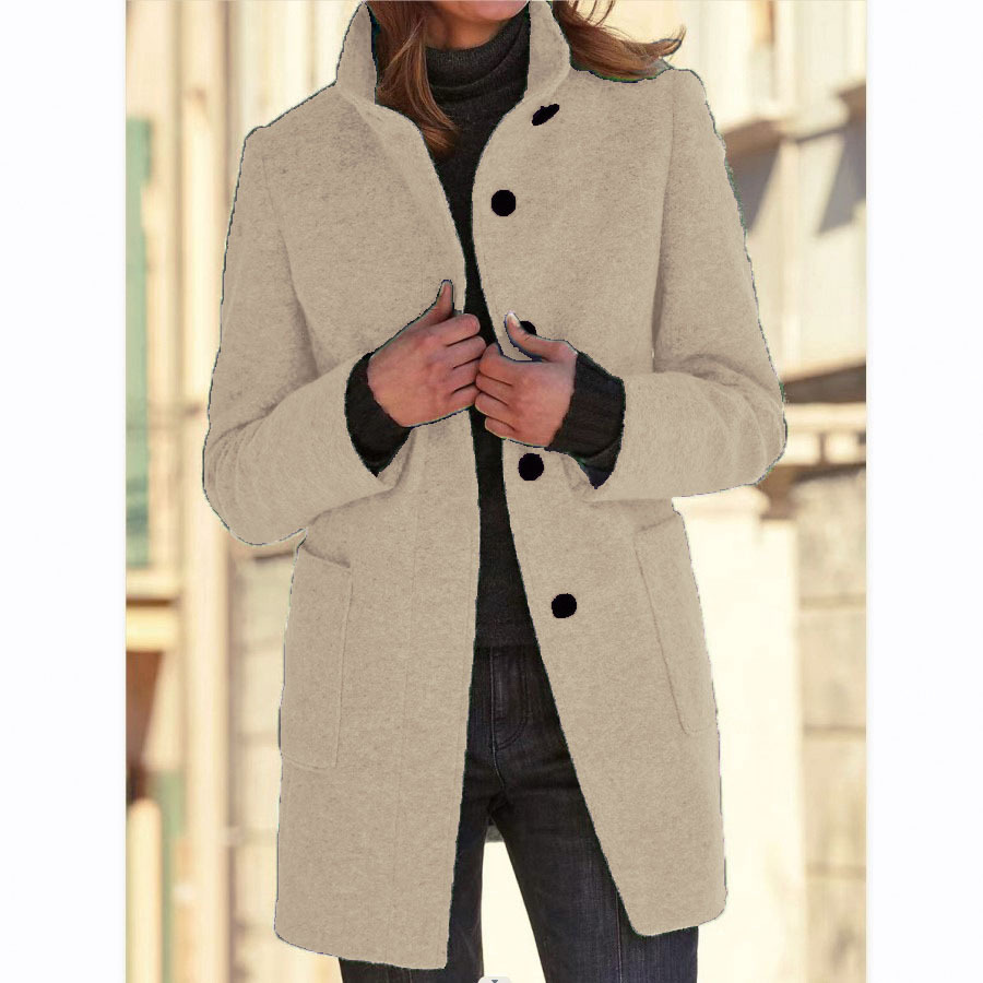 Retro wollen jas met knoopsluiting en opstaande kraag voor dames, perfect voor de herfst en winter.: Xxl / Grijs