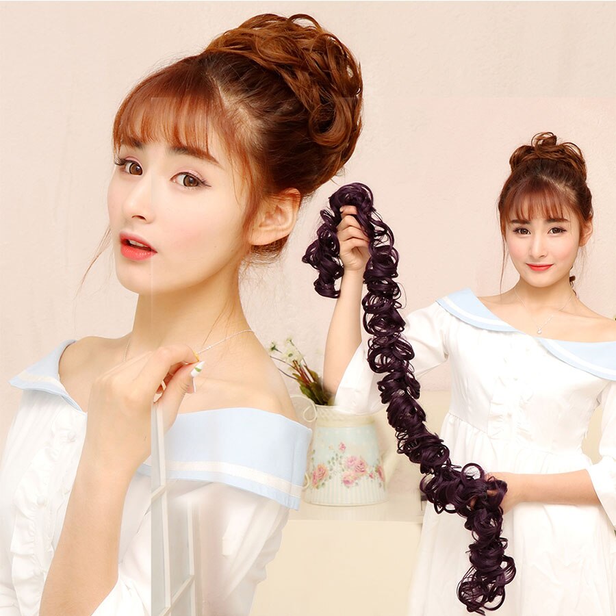 LANLAN Raupe Haarnadel Mädchen Perücke Sommer Braut Haarnadel Alte Pack Halb Marubes Kopf Flauschige Rolle Synthetische Chignon Für Weiß