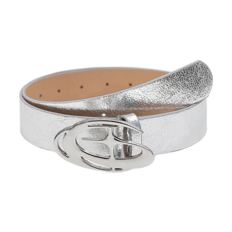 Corrente cintura fina simples fivela redonda para mulheres casual usar cinto decorativo cinto magro vestido jóias: Prateado