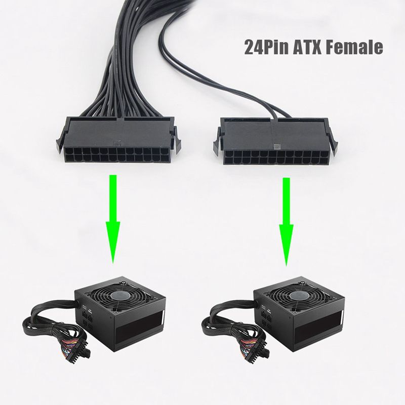 Voeding Splitter, dual Psu Kabel Adapter 24 Pin 20 + 4 Pin Atx Moederbord Adapter Verlengkabel Dual 24-Pin Mijnbouw adapter