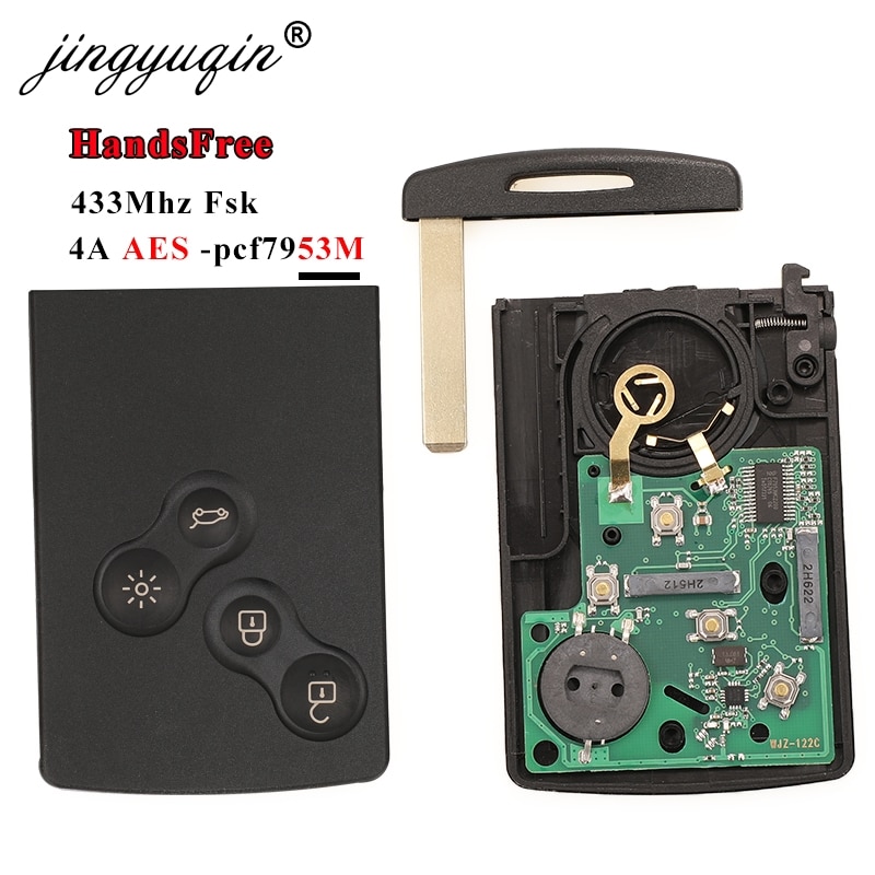 Jingyuqin 433Mhz 4A PCF7953 Chip Auto Key Card Voor Renault Clio Iv Captur Passieve Keyless Go Entry Remote Smart handsfree Systeem