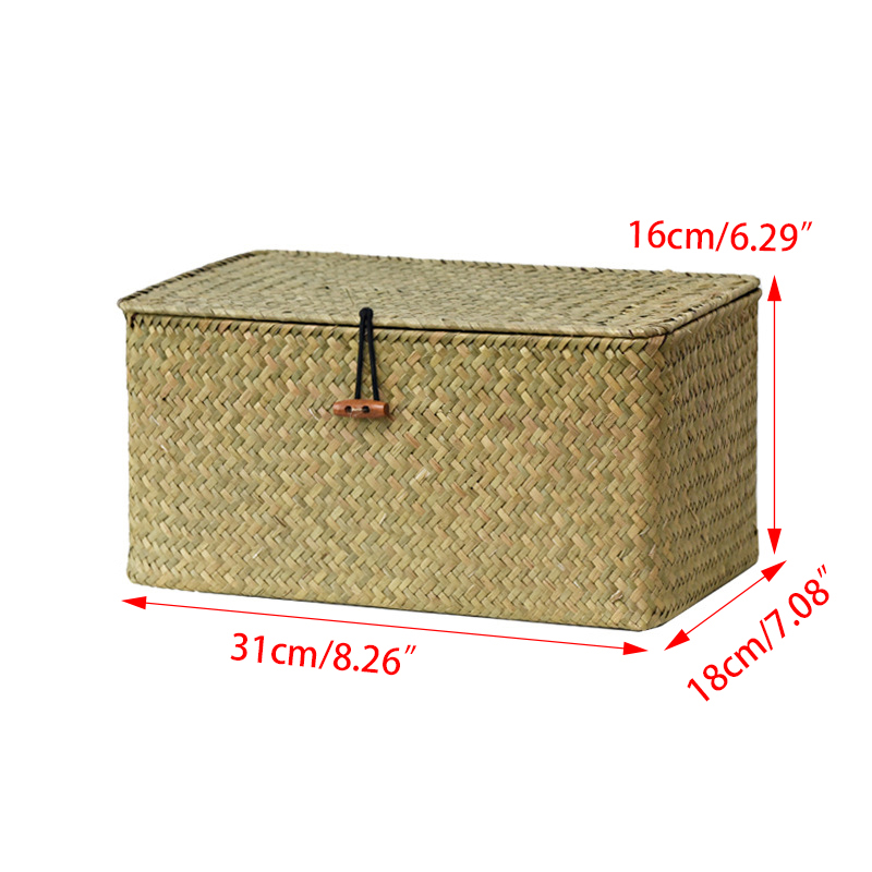 Grote Rieten Doos Rechthoekige Zeegras Opslag Mand Met Deksel Rotan Organizer Voor Kast Plank Tafel Thuis Manden: 31x18x6cm-nature
