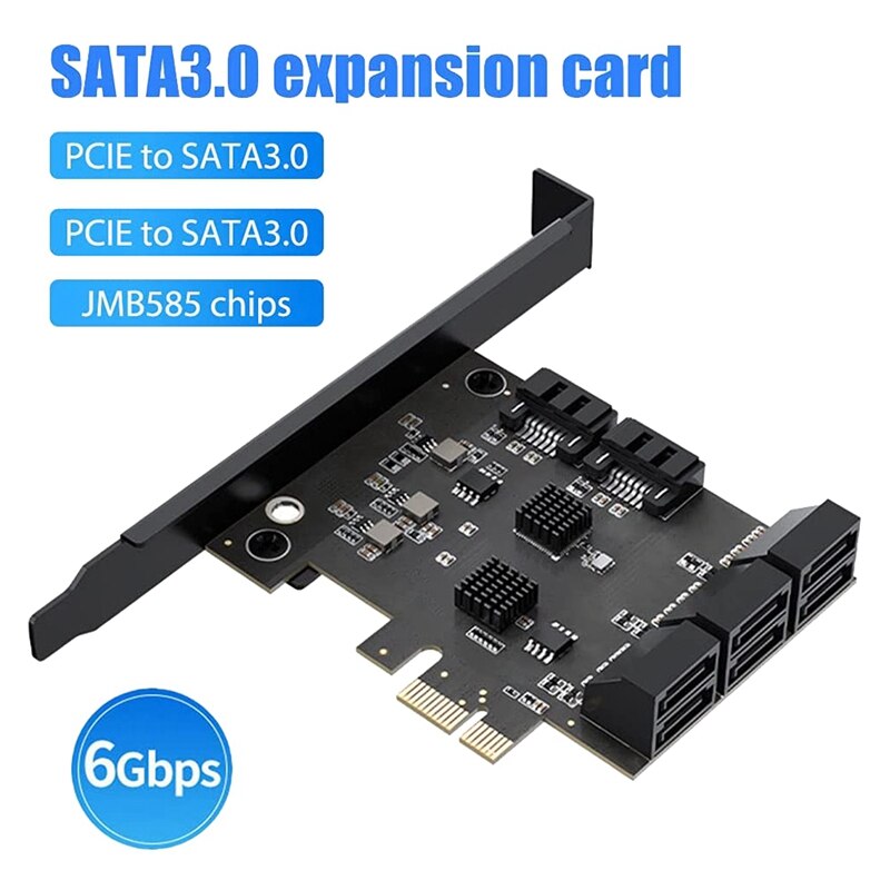 8 Port PCI-E to SATA 3.0 Expansion Card 6Gbps PCI-E X4 Adapter Card for Desktop PC JMB585 Chip Supports RAID