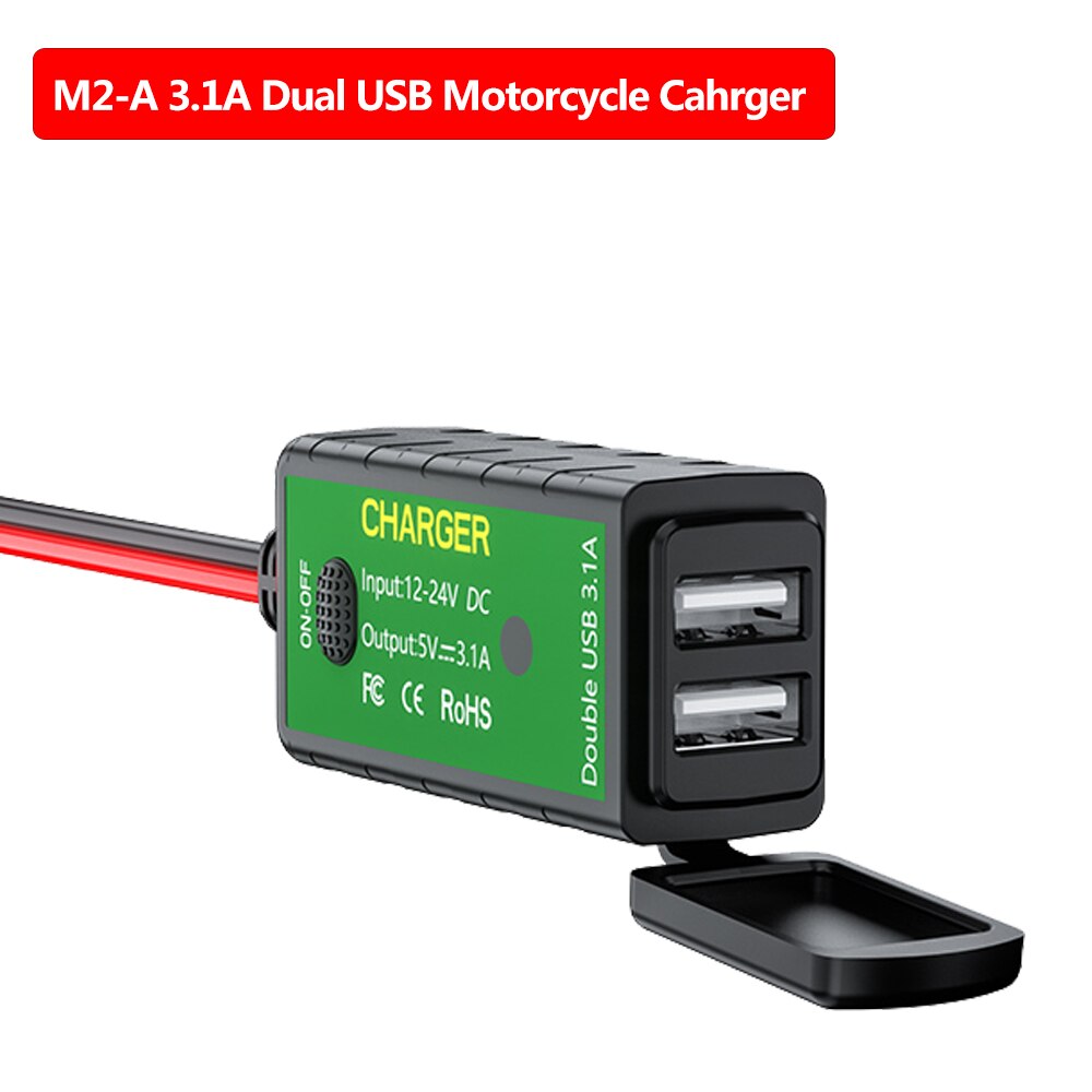 Vattentät motorcykelhandtag dubbel usb typ-c laddare skoter strömförsörjning uttag med voltmeter  qc3.0 snabbladdare: 3.1a dubbla usb