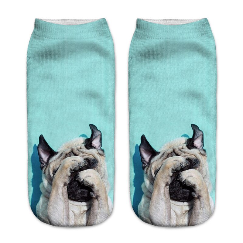 3D Printing Women Socks Unisex Socks Meias Feminina Funny Low Ankle pug Socks: A317