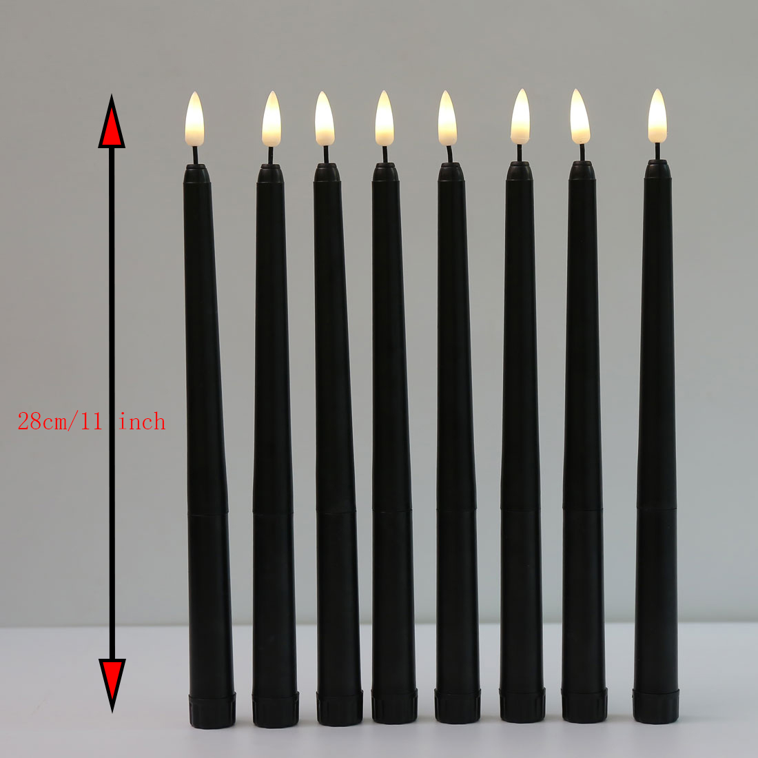 Candele coniche nere a portato di Halloween con telecomando 6 o 12 pezzi, candelieri elettronici senza fiamma per finestre da 28 cm/11 pollici