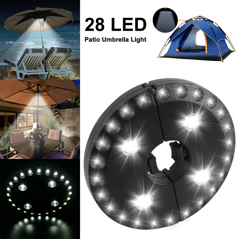 Paraguas de Patio de 24 + 4LED, luces para sombrillas, brillo fácil de desmontar, lámparas redondas de Camping, iluminación exterior