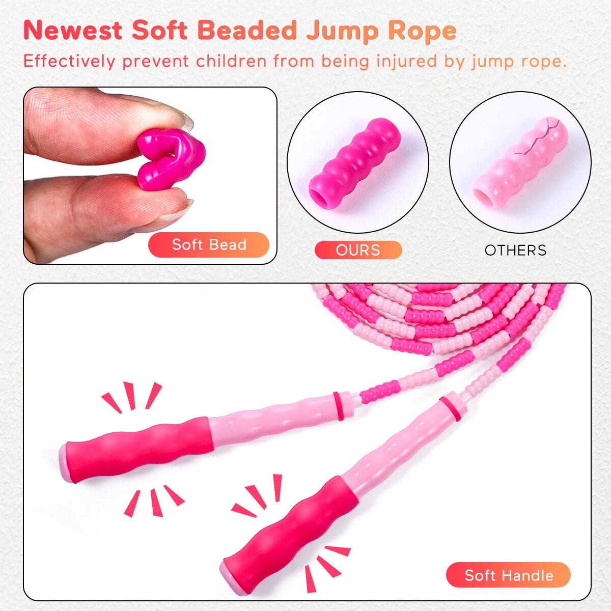 MOVTOTOP 2pcs Jump Ropes Adjustable Tangle-free Skipping Ropes Soft Beaded Ropes Jumping Rope for Teens Toddlers Adults A35