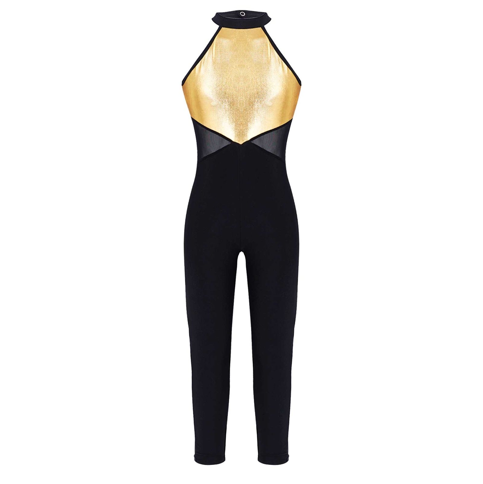 Child Kids Girls Ballet Leotards Gymnastics Costume Sleeveless Mesh Patchwork Style Dance Jumpsuit Gymnastics Leotard Dance Wear: Gold / 10