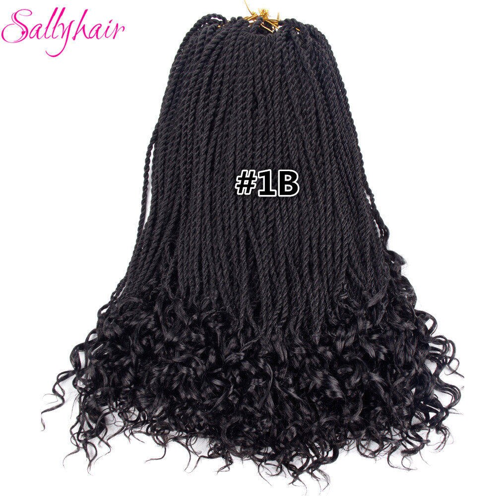 Sallyhair 30 Strands/pack Curly Senegalese Crochet Twist Braids Hair Synthetic Crochet Braids Color Ombre Senegal Braiding Hair: #1B