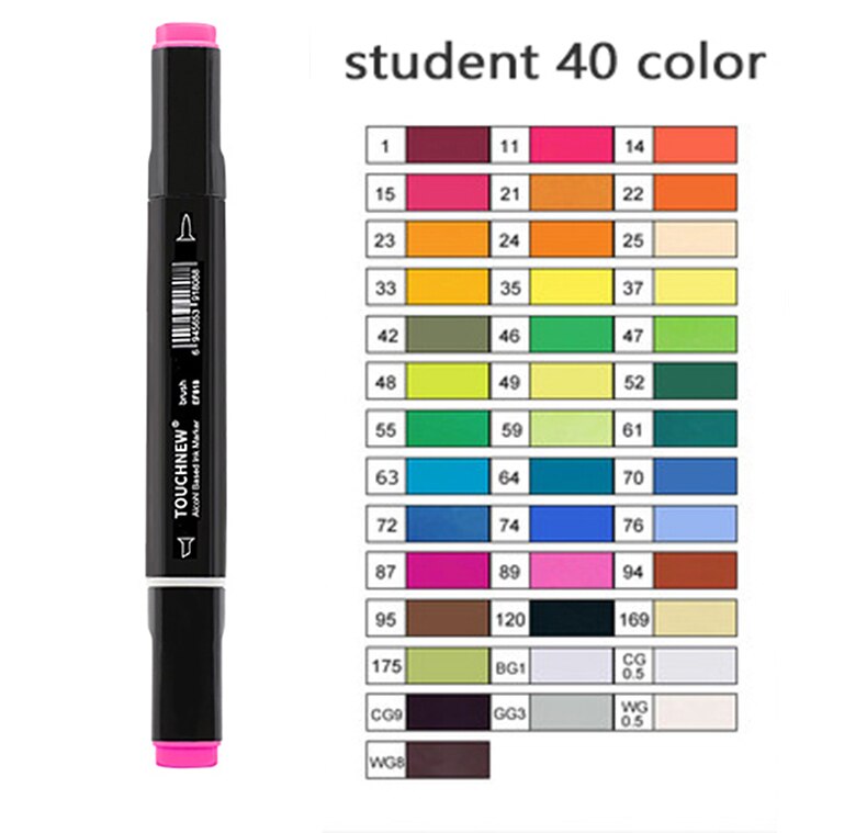 TOUCHNEW-rotuladores artísticos de doble punta para niños y adultos, pincel de Alcohol y cincel para bocetos, 30/40/60/80/168 colores: 40 black colorsB