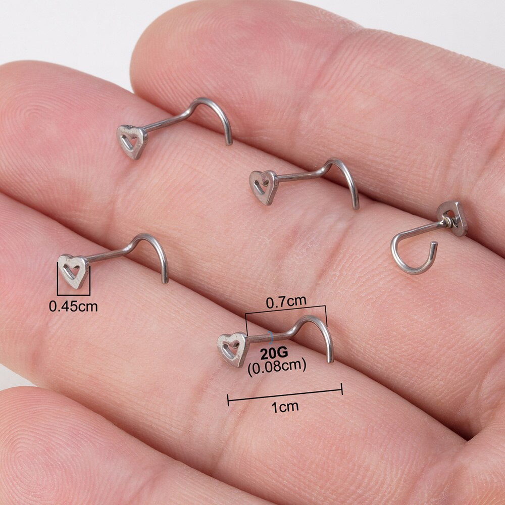 5 uds anillos de nariz para mujer 20G tornillo nariz Stud corazón Luna estrella bola Acero inoxidable narina Piercing tabique cartílago joyería
