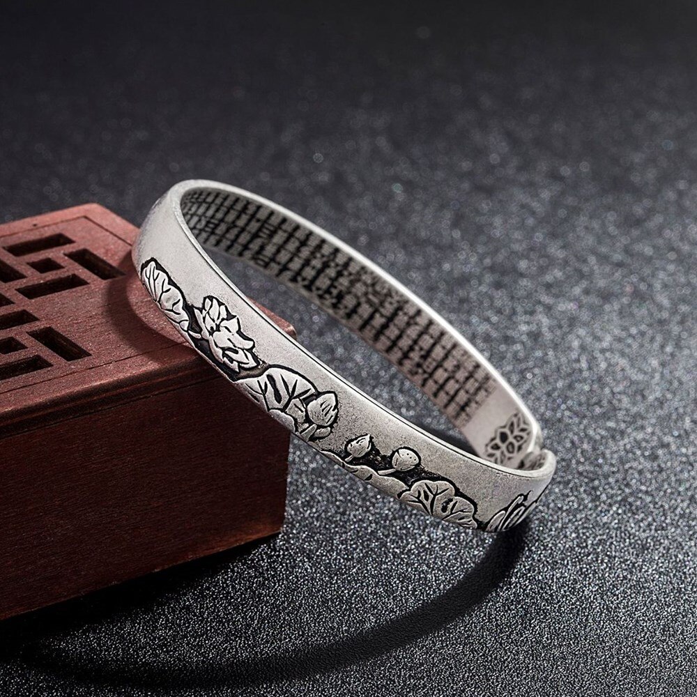 NEHZY S999 timbro argento nuova donna gioielli di moda di alta qualità nero fiore di loto argento tailandese retrò semplice braccialetto aperto