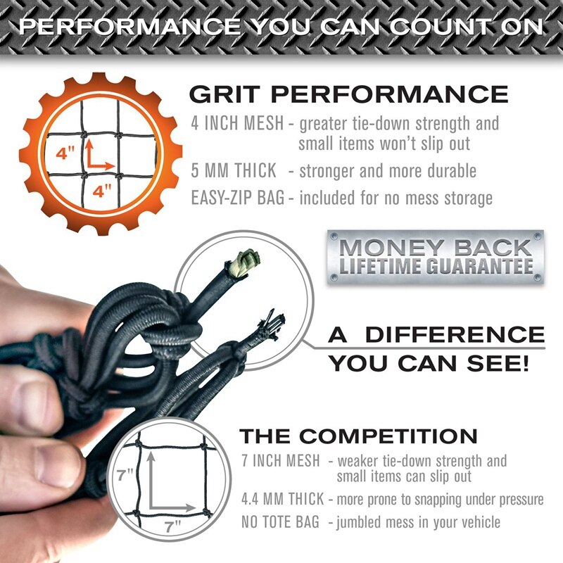 Super Duty Bungee Cargo Net For Truck Bed Stretches To 12 D Clip Carabiners | Small Mesh Holds Small And Large Loads Tighter