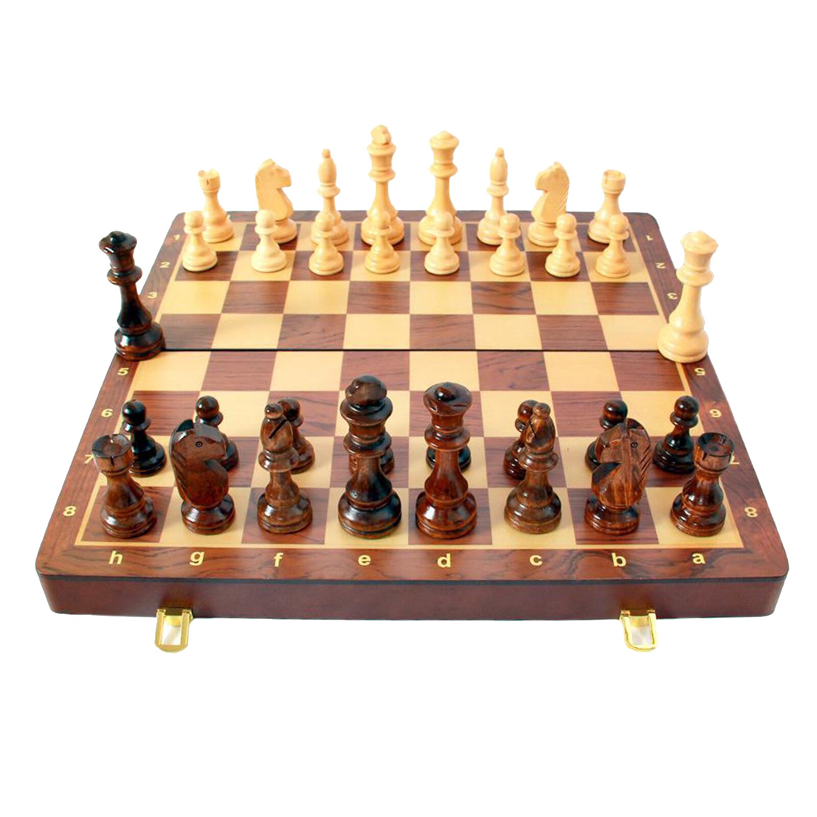 Juego de ajedrez tallado de madera, tablero de madera plegable, 18 "XL, hecho a mano