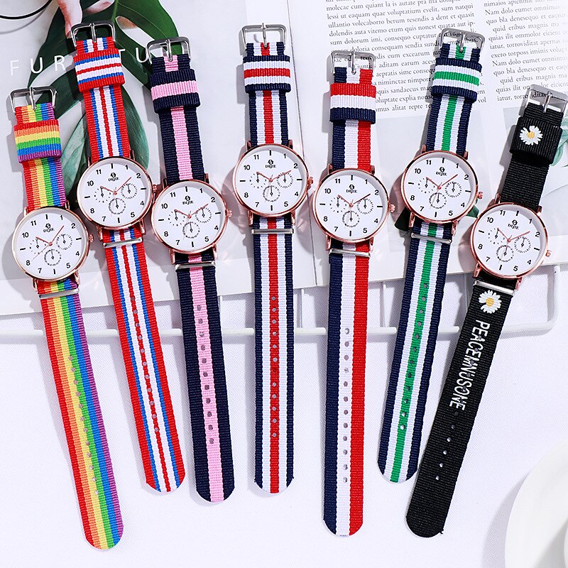 neue Armband Uhr Für Frauen Textil Regenbogen Strap Quarz Damen Armbanduhren Modische frauen Kleid Uhr SB019