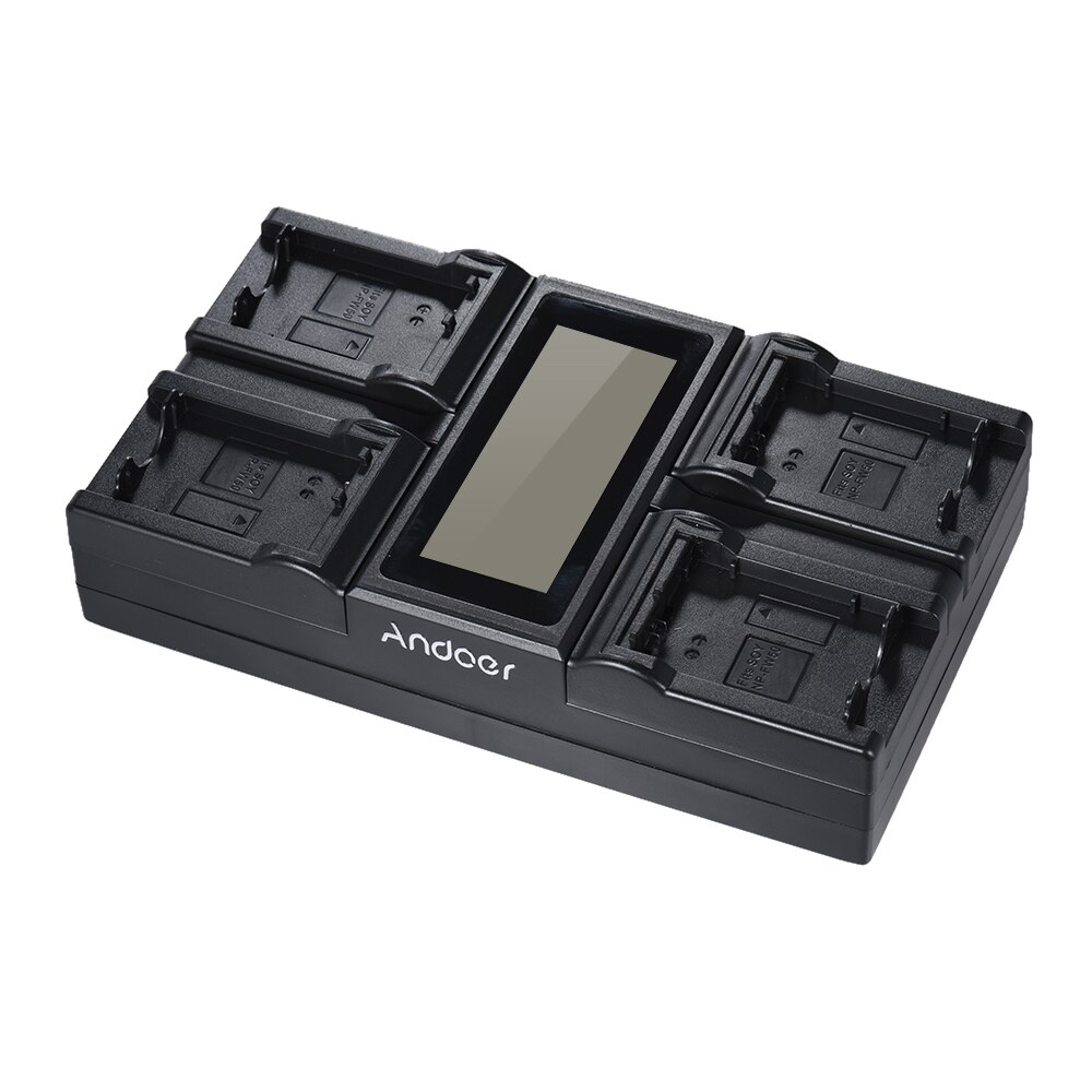 Andoer NP-F970 4-kanałowy aparat cyfrowy robić aparatu cyfrowego wyświetlacz LCD robić Sony NP-F550 F750 F950 NP-FM50 QM71 z DC ładowarka samochodowa