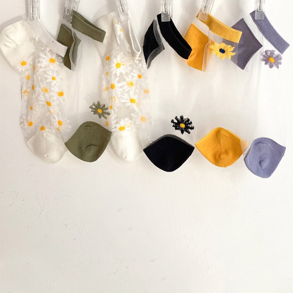 Small Daisy Sheer Tulle Floral Ankle Socks Women Best Mesh Transparent Girls Cute Black White Sheer Lace Nylon Socks Target Pop