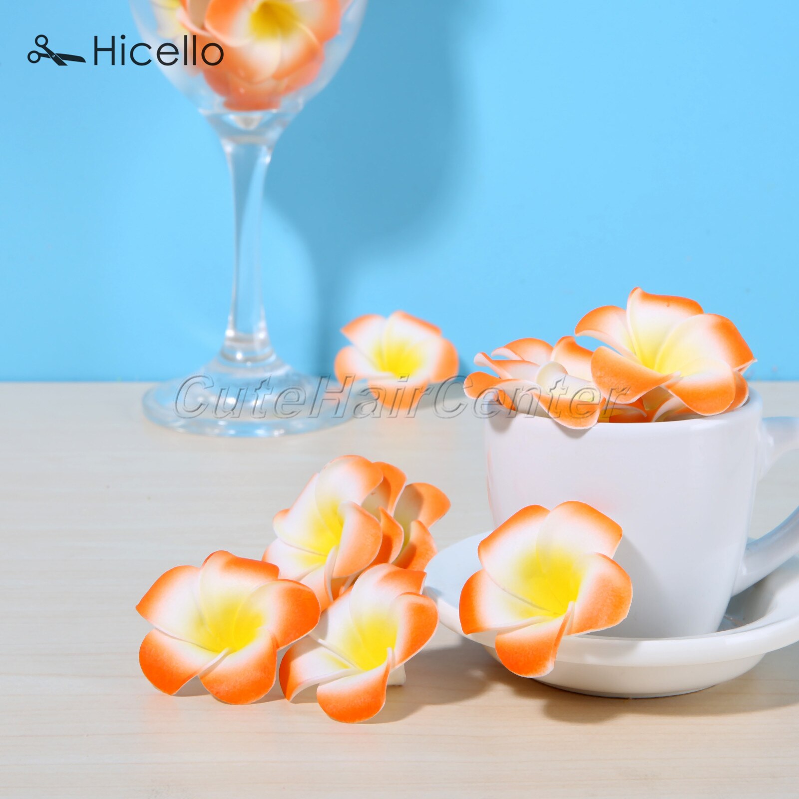 50 stk/sæt 4cm frangipani plumeria hawaiianske blomster skum kunstig blomst hovedbeklædning dekoration bryllup fest forsyninger hicello: Orange