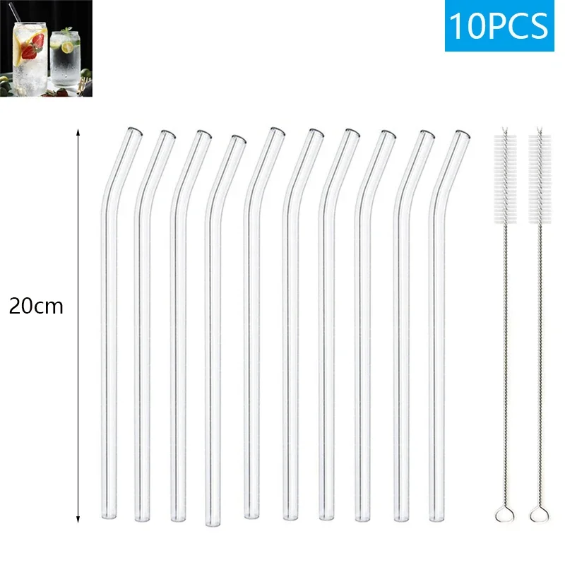 Paille en verre pour Smoothie réutilisable, pailles à boire transparentes pour Smoothie, Milkshakes, paille à boissons , 1 à 10 pièces: jaune clair