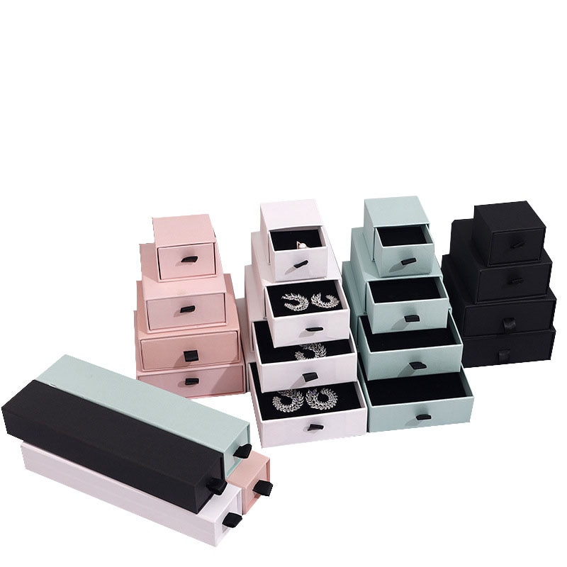 10PCs Jewelry organizer Display Packaging Box Holder Black Pink White Kraft Paper Engagement Ring Necklace Bracelet Boxes