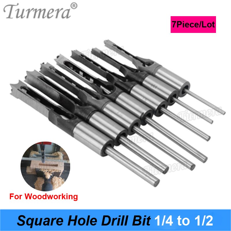 Turmera 1/4 to 1/2 Square Hole Drill Bit 45 Steel Mortising Drilling Woodworking Tools for Drill Square Opening Screwdriver 7PCS