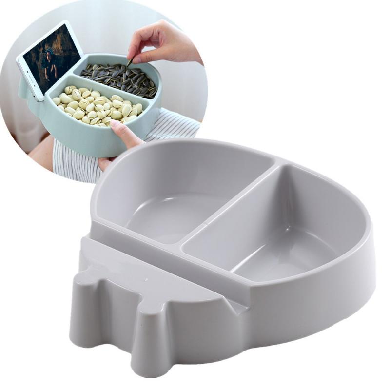Shape Lazy Snack Bowl Plastic Double Layers Snack Storage Box Bowl Fruit Plate Bowl With Phone Holder For TV